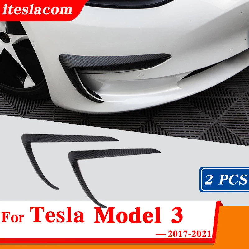 

2021 New Tesla Model 3 Front Fog Lamp Cover Carbon Fiber ABS Accessories For Model3 2017-2021 Car Styling Front Blade Trim Matte