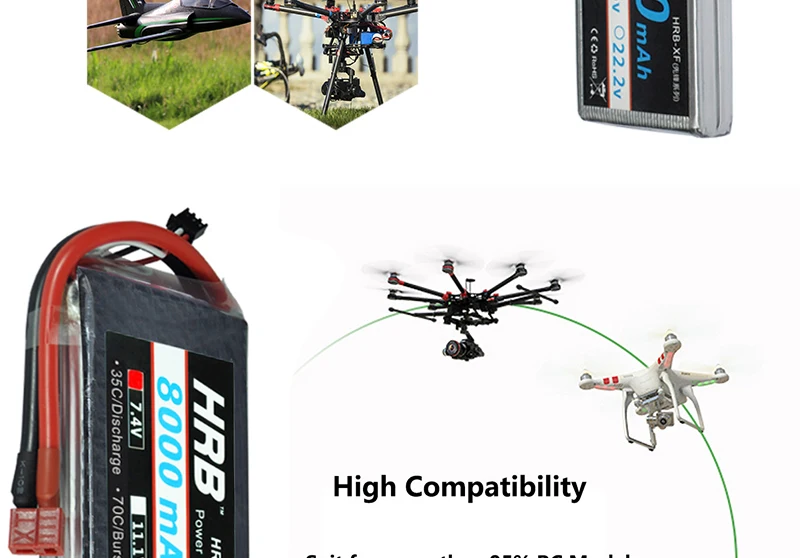 HRB 2S 7,4 V Lipo батарея 2200mah 2600mah 3000mah 3300mah 4000mah 5000mah 6000mah 8000mah 12000mah 16000mah T Deans RC части 60C