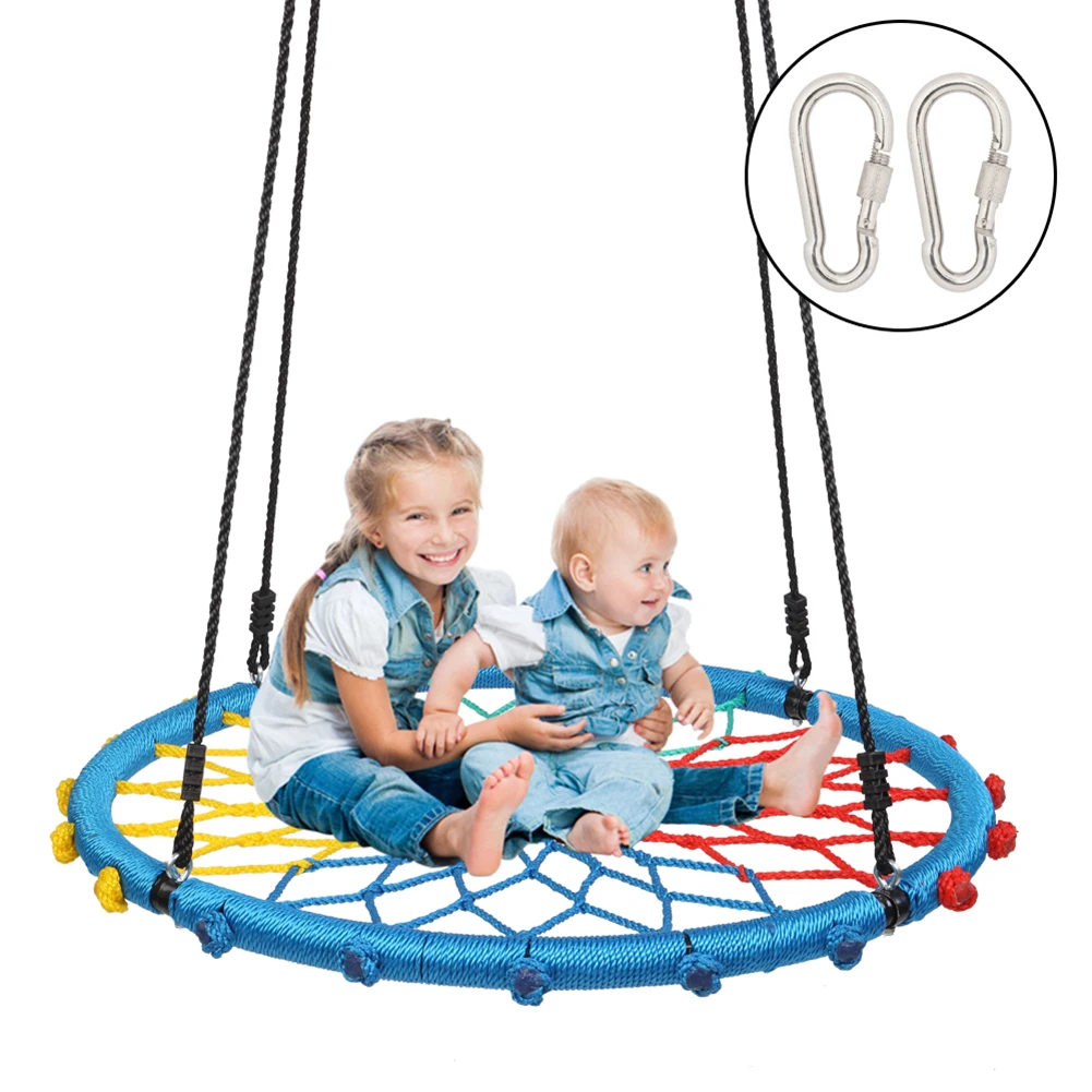 

Children Fashion PE Detachable Swing 40 Inch Spider Web Round Rope Swing Safe And Reliable Adjustable Ropes 2 Carabiners