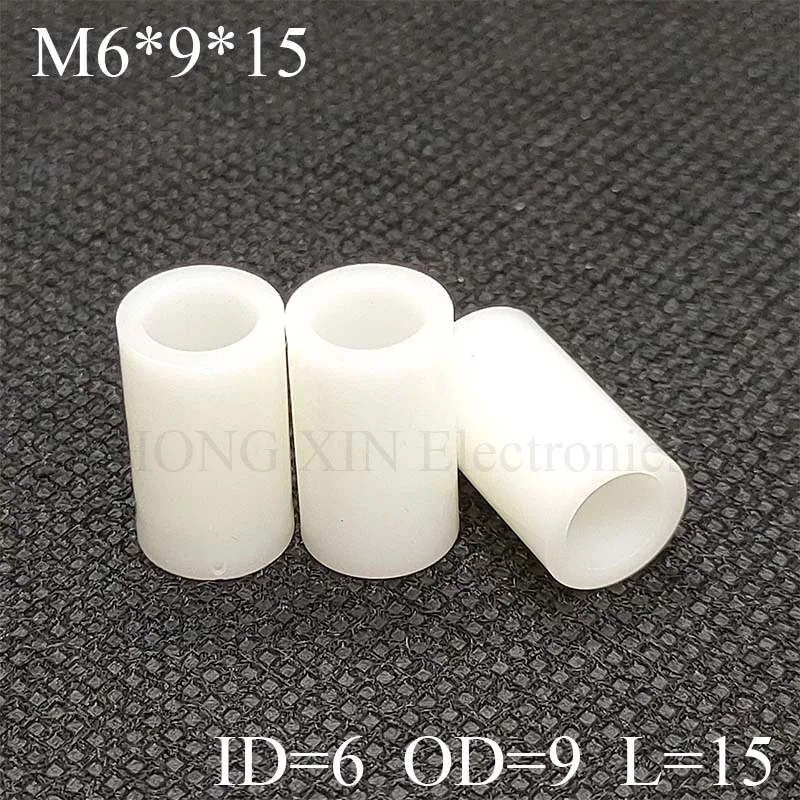 

M6 * 9*15 белая круглая нейлоновая безрезьбовая пластиковая прокладка ABS противостоящая шайба нерезьбовая печатная плата болт ID = 6 OD = 9 L = 15