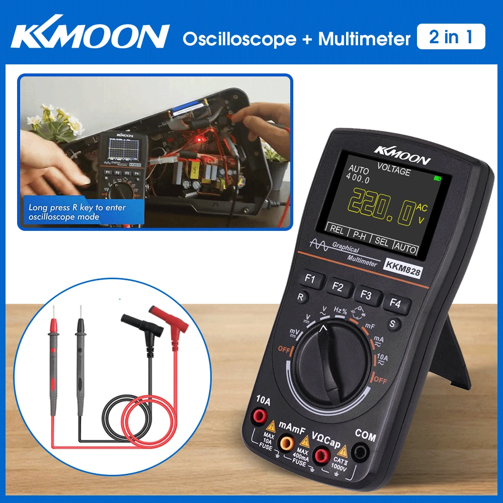 Цифровой мультиметр KKMOON KKM828 2 в 1, графический портативный автомобильный осциллограф 1 МГц 2,5 Мбит/с для электронных тестов «сделай сам» - изображение