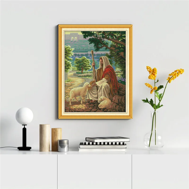 Joy Sunday Jesus Shepherding Counted Pattern Printed Canvas Cross Stitch Kit DMC Embroidery Needlework Set Handicraft Home Decor | Дом и сад