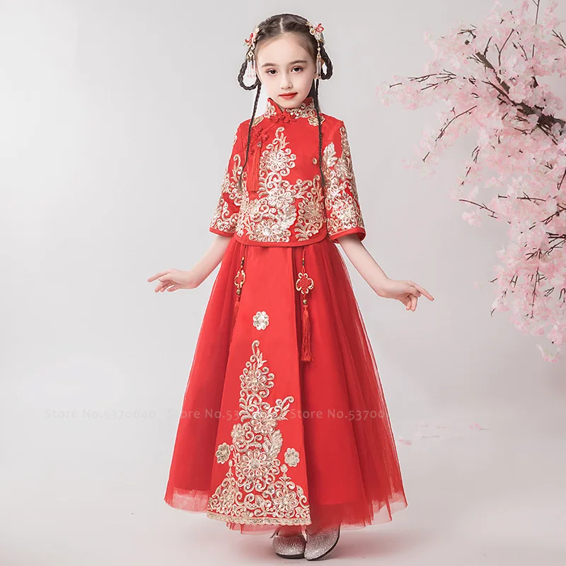 Традиционное китайское платье для девочек Костюм принцессы ханьфу с вышивкой