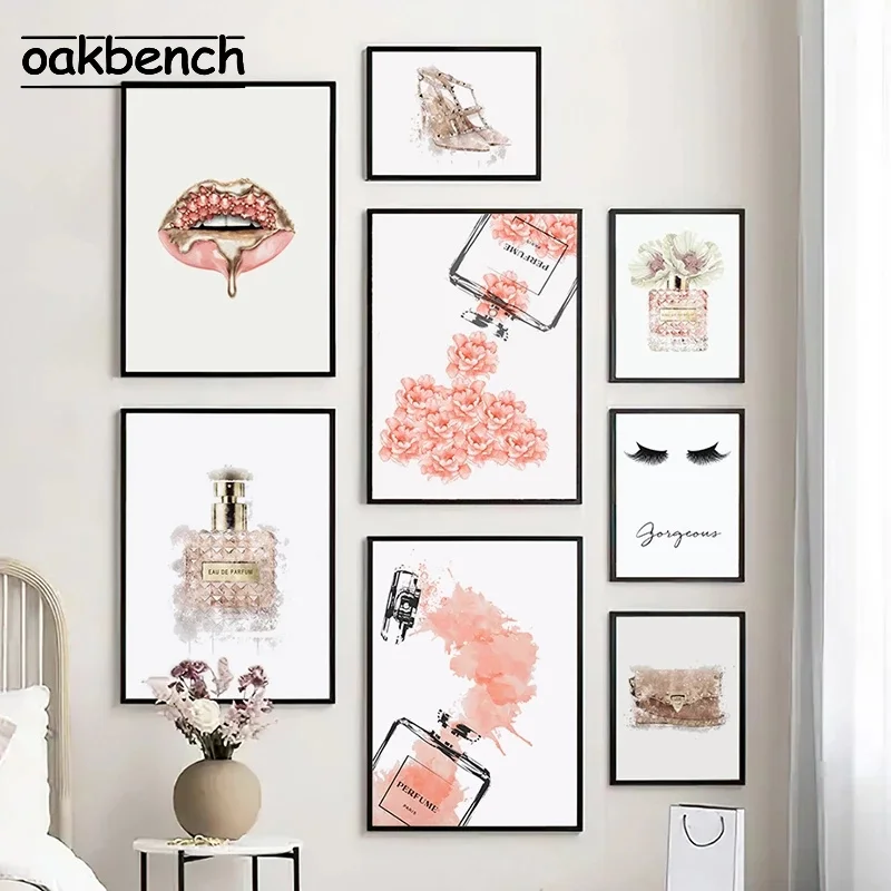 

Perfume Bottle Posters And Prints Lips Eyelashes Art Poster Nordic Painting Fashion Print Modern Wall Pictures Girl Room Decor