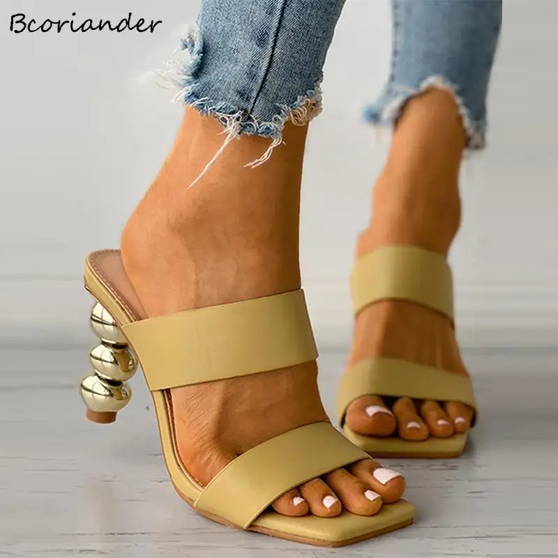 

Summer Outdoor Slippers Women High Heels Casual Soild Color Strange Style Slides Ladies Sandals Office Concise Shoes Females