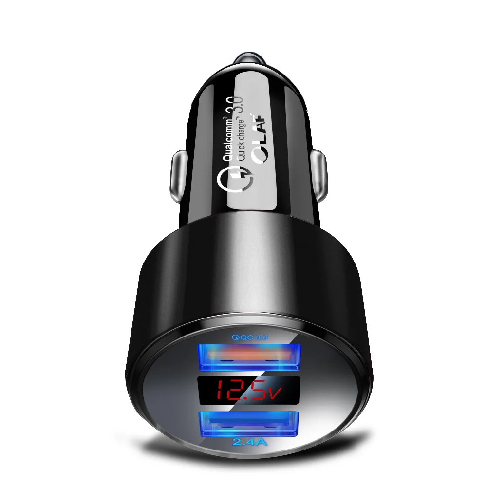 3.1A 5V Dual USB Автомобильное зарядное устройство с светодиодный дисплей универсальный телефон автомобильное зарядное устройство для Xiaomi samsung S8 S9 S10 iPhone X 7 8 Plus планшет - Тип штекера: Black