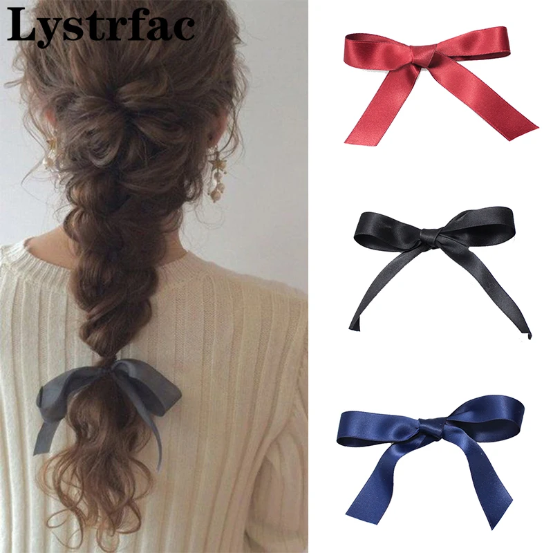 

Lystrfac 2Pcs/Bag Ribbon Bow Hairpin for Women Girls Hairclip Headdress Bangs Bow Hairgrips Back Head Retro Hair Accessories