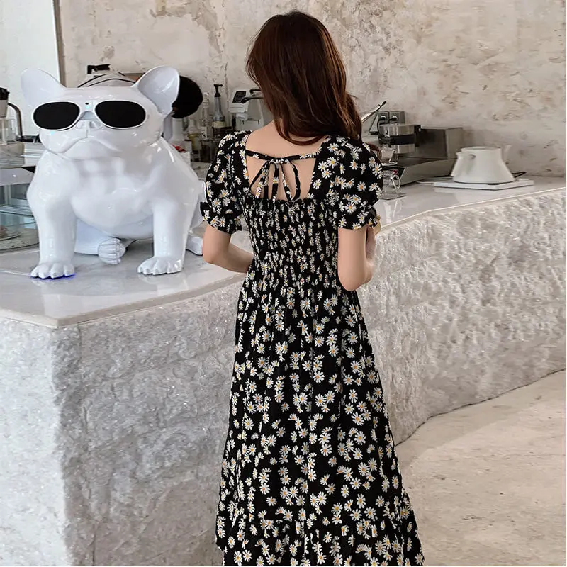 

New 2021 skirt ins super fairy slim foreign-style daisy floral chiffon French dress summer