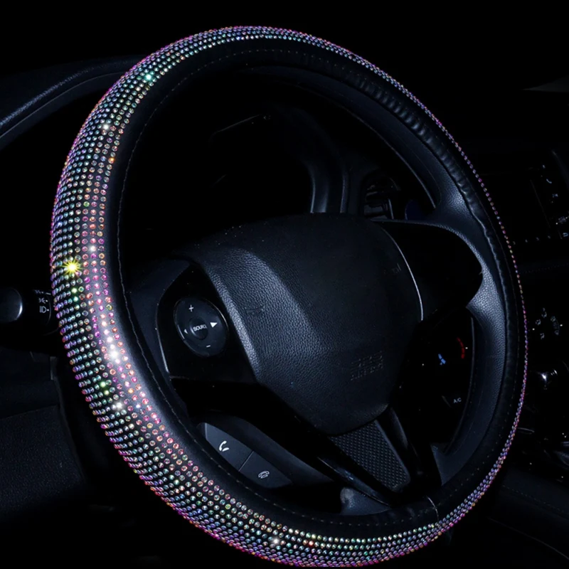 

Bling Bling Rhinestones Crystal Car Steering Wheel Cover PU Leather Steering-wheel Covers Auto Accessories Case Car Styling