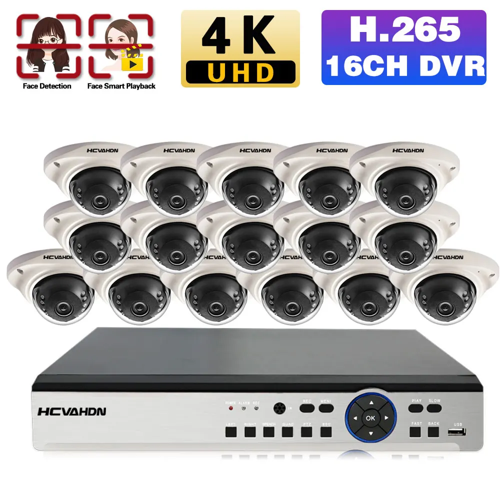 

16 Channel CCTV DVR Home Security Camera System 4K 16CH DVR Kit Outdoor Waterproof Dome Camera Surveillance System Kit 8MP 8CH