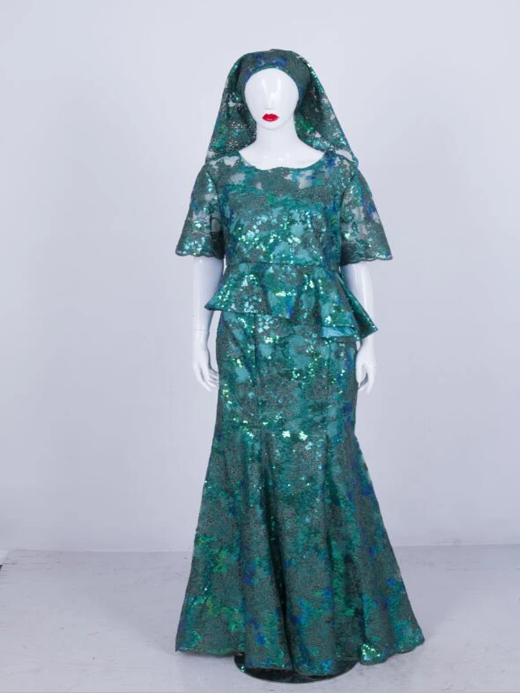 Вышитые африканские топы и юбка комплект с головным убором для женщин базин