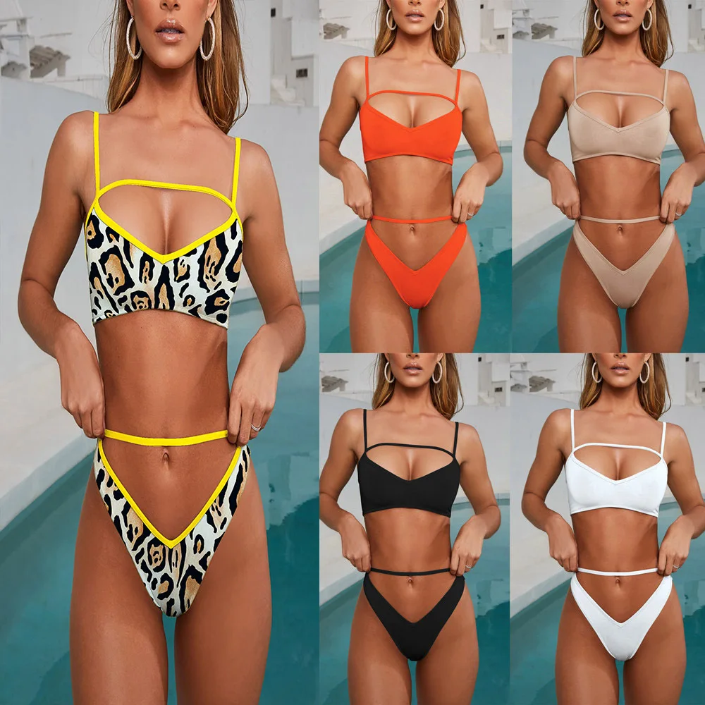 

New European and American Simple Bikini Multicolor Ladies Split Swimsuit