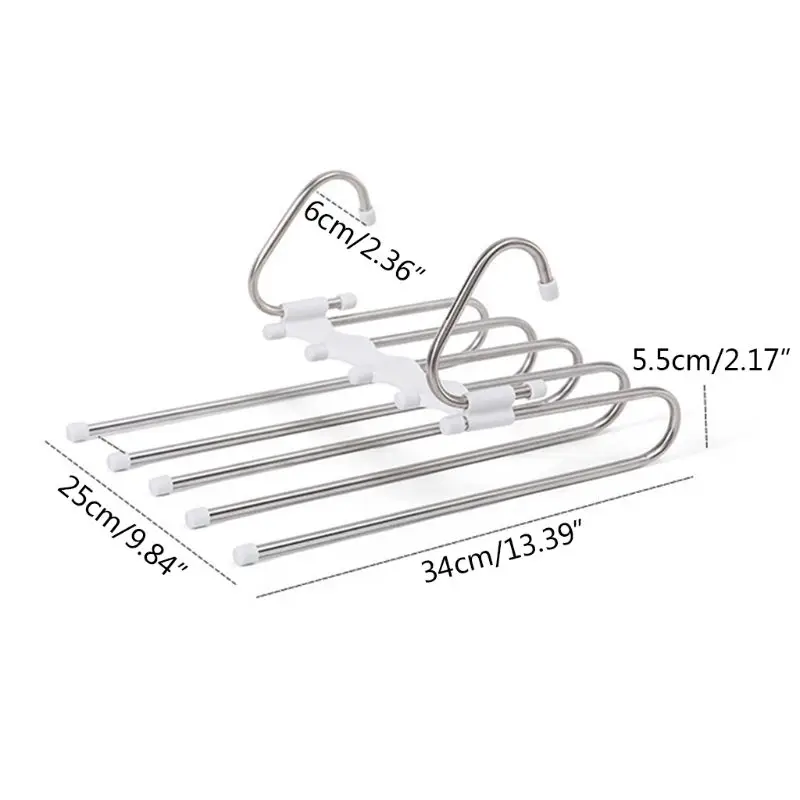 

Multifunction Pants Hanger 5 Tier Portable Stainless Steel Trousers Racks Clothing Storage Organization