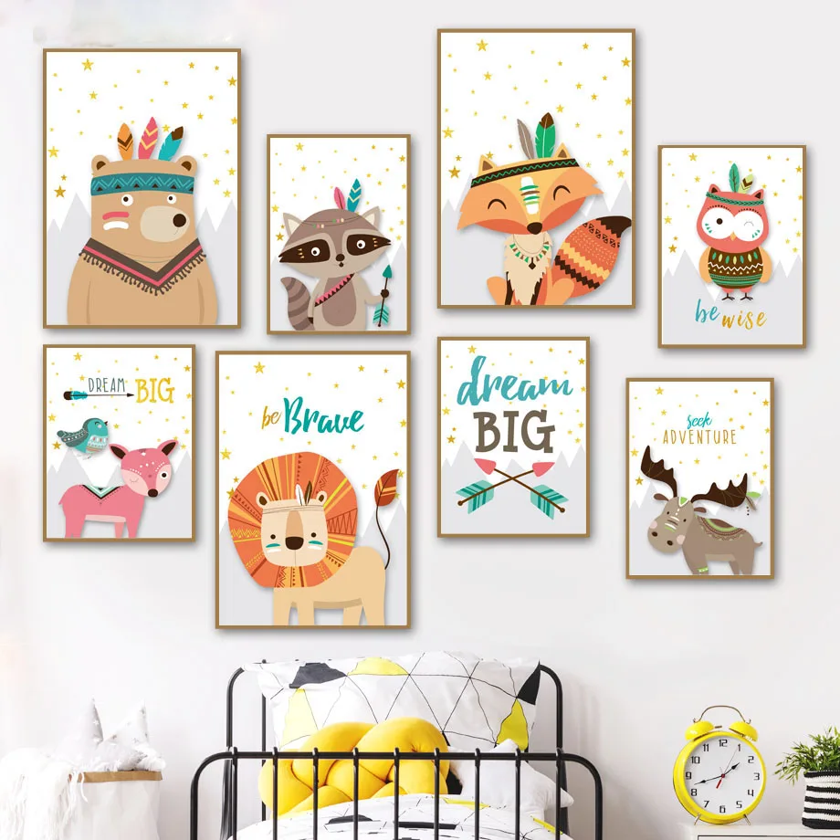 

Nuesery Decor Canvas Painting Baby Kids Room Decoration Art Poster Cute Animal Cartoon Lion Pictures Prints On The Wall