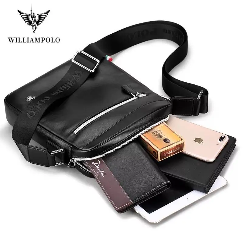 WILLIAMPOLO New Mens Crossbody Bag Vintage Leather Shoulder Bag Handsome Crossbody Bag Handbag