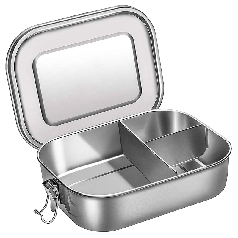 Stainless Steel Bento Box Lunch Container,3-Compartment Bento Lunch Box for Sandwich and Two Sides,1400 Ml Food Container for Ki