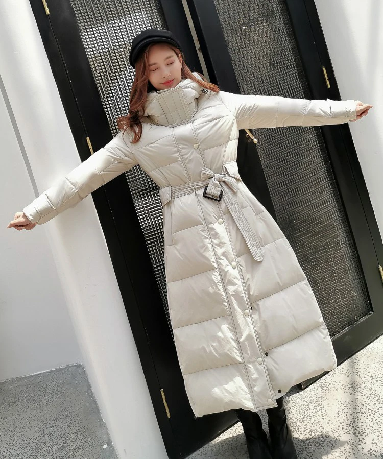 Длинный пуховик Женская куртка большого размера тонкий толстый с капюшоном