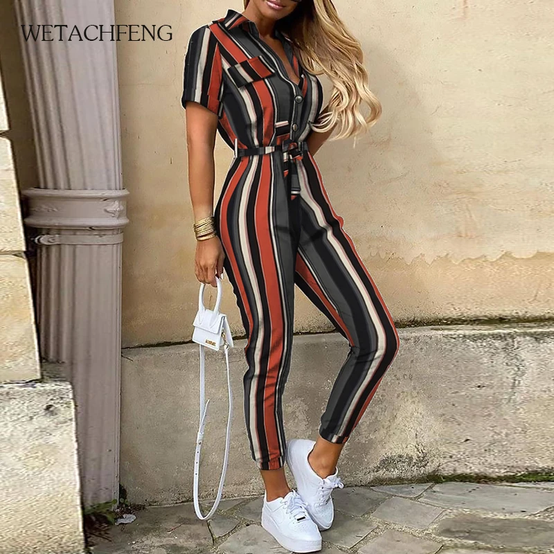 2020 Модный женский черный комбинезон повседневный летний Боди с поясом футболки