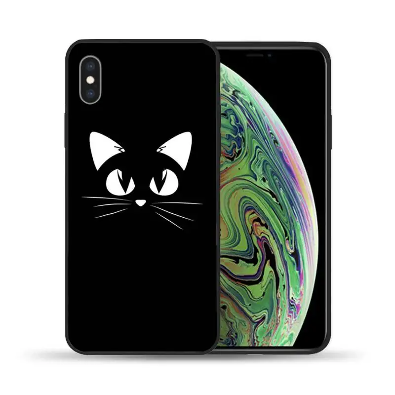 

Black Cat Staring Eye Phone Case For iphone 7 8 plus x xr xs 11 12 mini pro max Black Soft nax fundas cover