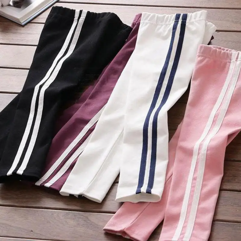 Детские хлопковые брюки подходящие по цвету леггинсы для девочек розового