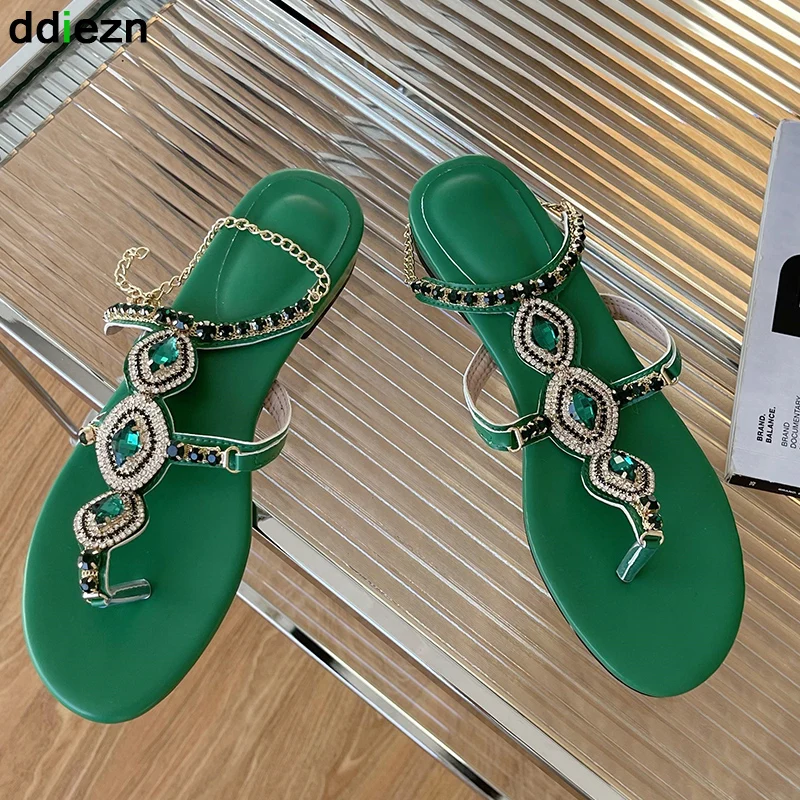 

Женские туфли-гладиаторы со стразами, летняя обувь на плоской подошве, 2022