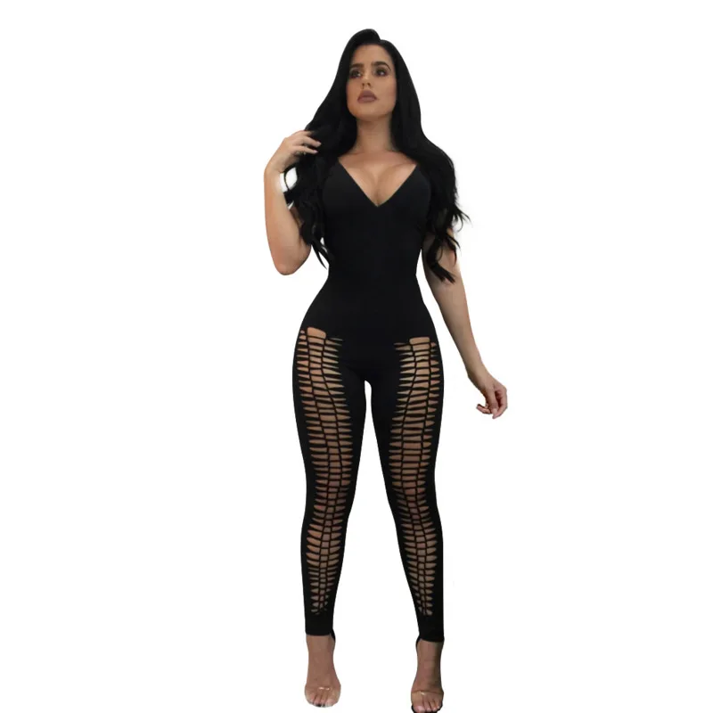 

Сексуальные женские облегающие Комбинезоны на бретельках с v-образным вырезом, Женские однотонные цельные комбинезоны с вырезами для ночно...