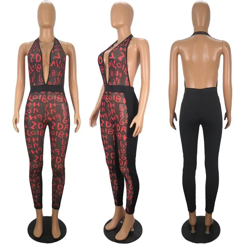 Женский комбинезон сексуальный с глубоким v образным вырезом и открытой спиной