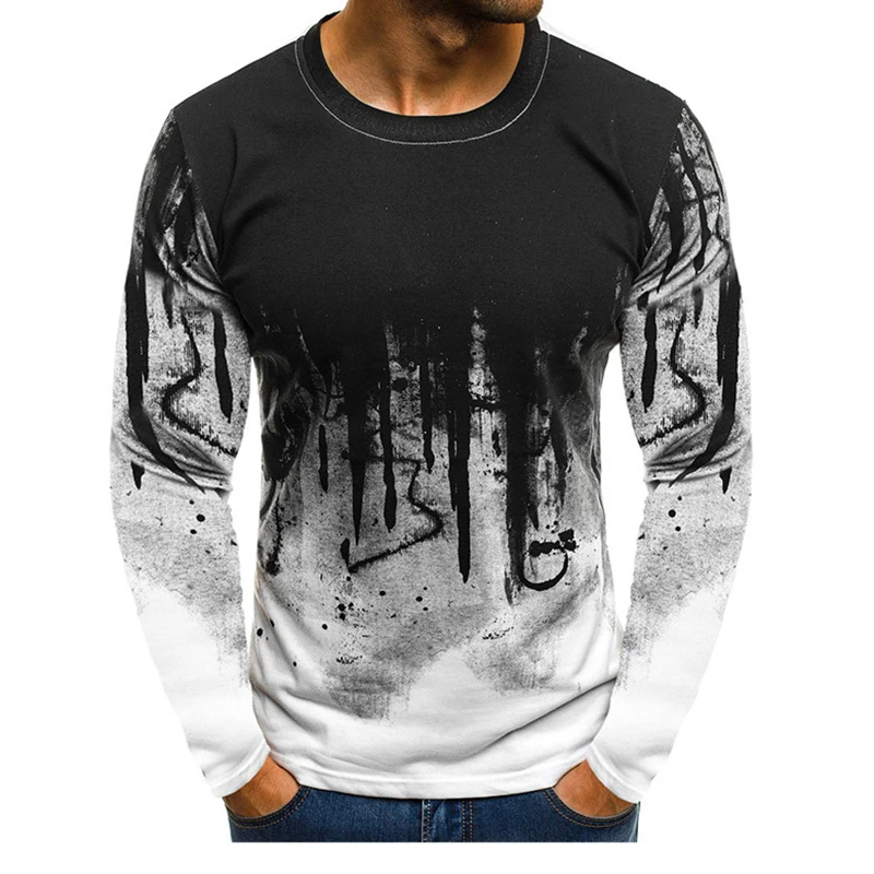 

Мужская камуфляжная футболка составного кроя, Повседневная футболка с длинным рукавом, Модные индивидуальные пуловеры с круглым вырезом н...