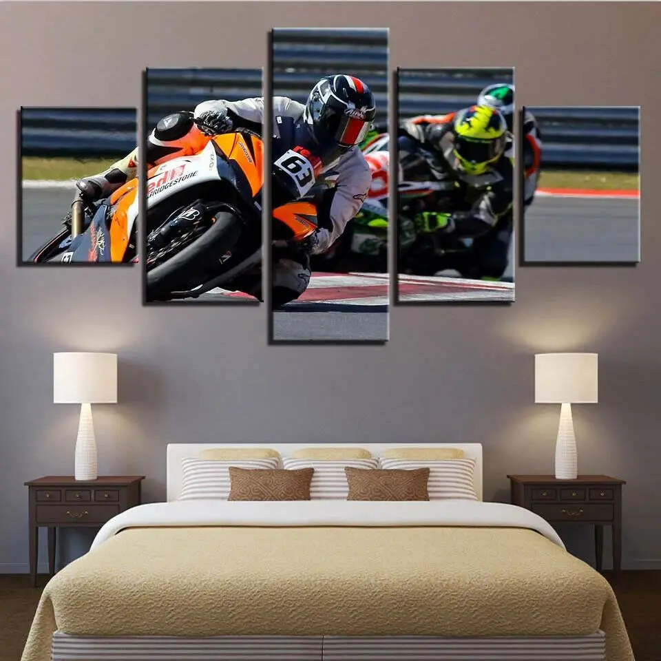 

5 Pcs Motorcycle Racing Pictures HD Prints Wall Art Canvas Paintings Wall Decor Accessories for Living Room Posters No Framed