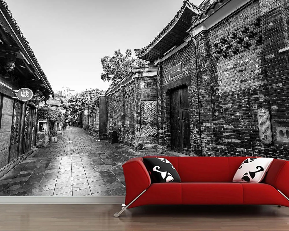 

Chinese ancient architecture balck and white 3d wallpaper mural papel de parede,living room bedroom wall papers home decor