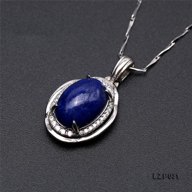 

JYX Beautiful Lapis lazuli Sterling 925 Silver Pendant Oval Jewelry for Women Everyday Holiday Gift