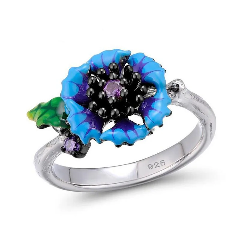 Модное черное ожерелье с синей эмалью из циркона в виде цветка | Украшения и