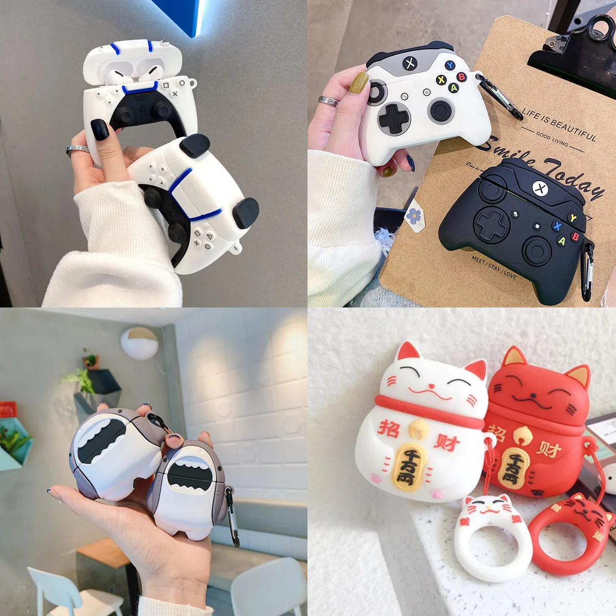 

3D cat Shark gamepad gameboy case for Airpods 1 2 3 Pro Earphone Box Cover 3D Soft Bluetooth Wireless Protect Case for Airpod