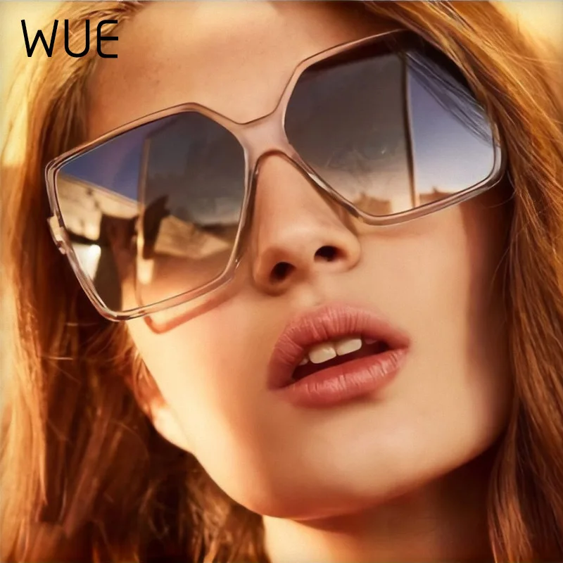 

WUE 2021 NEW Fashion Women Oversize Sunglasses Gradient Plastic Brand Designer Women Sun Glasses Women