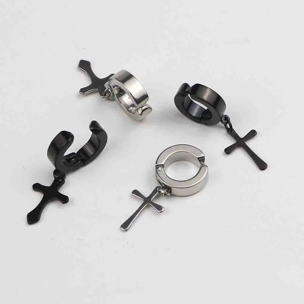 Carlota Vintage Fashionable Cross Design Men Metal Ear Hooks Stud Non Piercing Clip Earrings Fake for Boyfriend | Украшения и