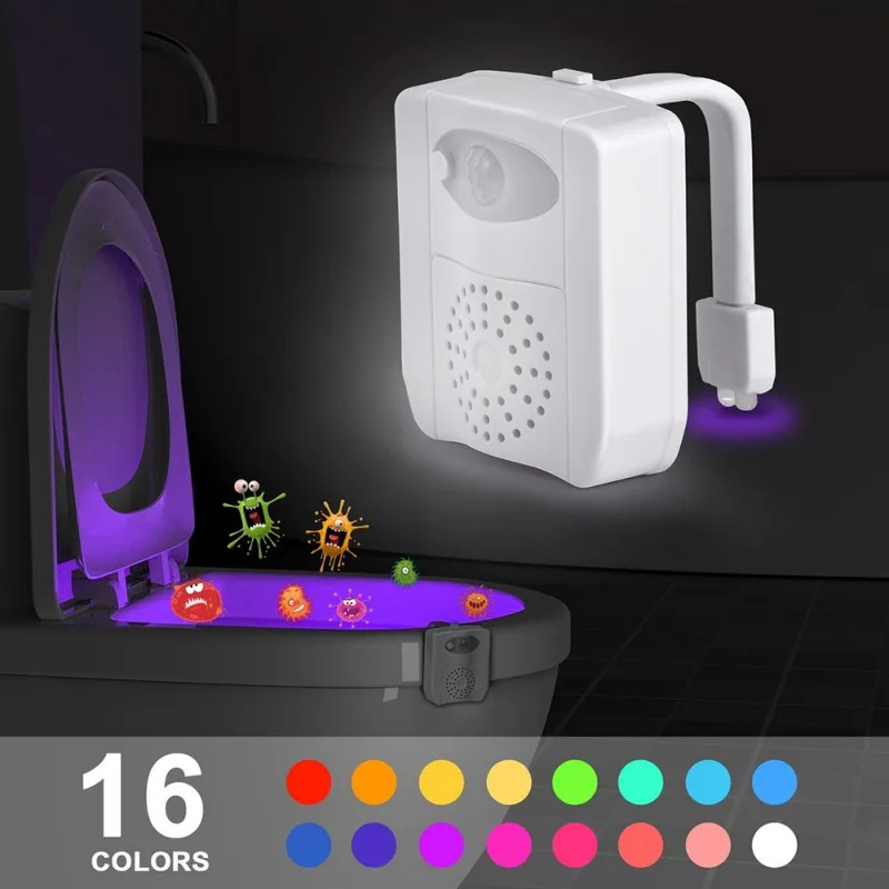

16 Colors LED UV Sterilization Toilet Light Color Changing Motion Sensor Activated Toilet Bowl Night Lamp Fit Any Toilet