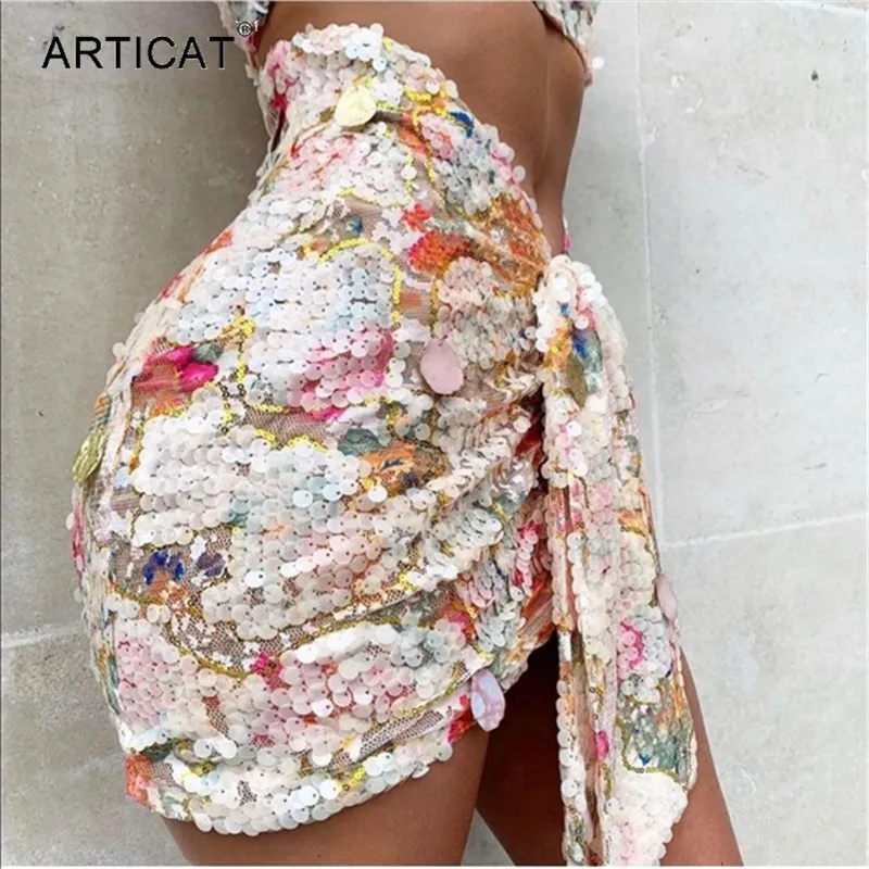 Articat/вечерние комплекты из двух предметов с блестками; женские топы на бретелях; драпированные комплекты с юбкой-пачкой; Клубные женские наряды; комплект из 2 предметов