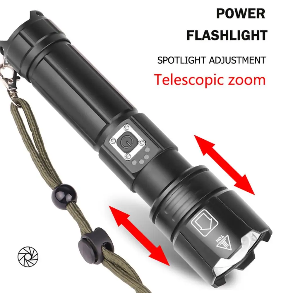 

Zoom IP44 Flashlights Waterproof 3000lm Hand Rope Electricity Display Pressure Switch XHP70LED 5 Modes Pocket Glare Flashlight