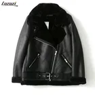 Luzuziзимнее мотоциклетное пальто для женщин, утолщенное пальто из искусственной кожи с мехом, женская кожаная куртка с меховой подкладкой, куртка-Авиатор, casaco feminino