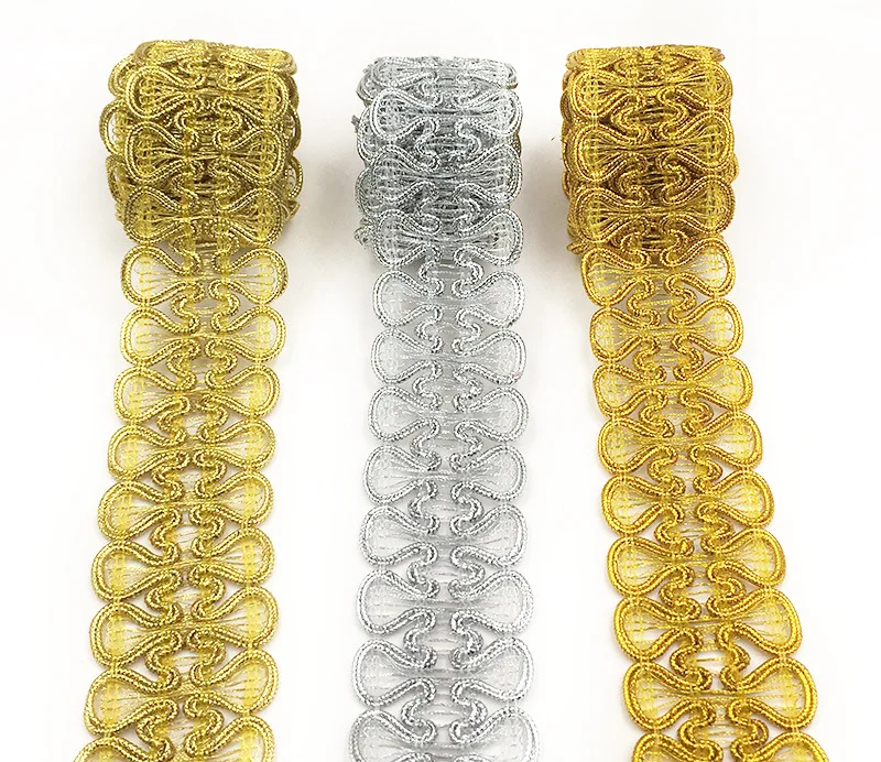 

10Yards 3.5Cm Double-Sided Gold/Silver Double-Color Iris National Ribbon Lace Dress Decoration DIY Handmade Sewing Accessories