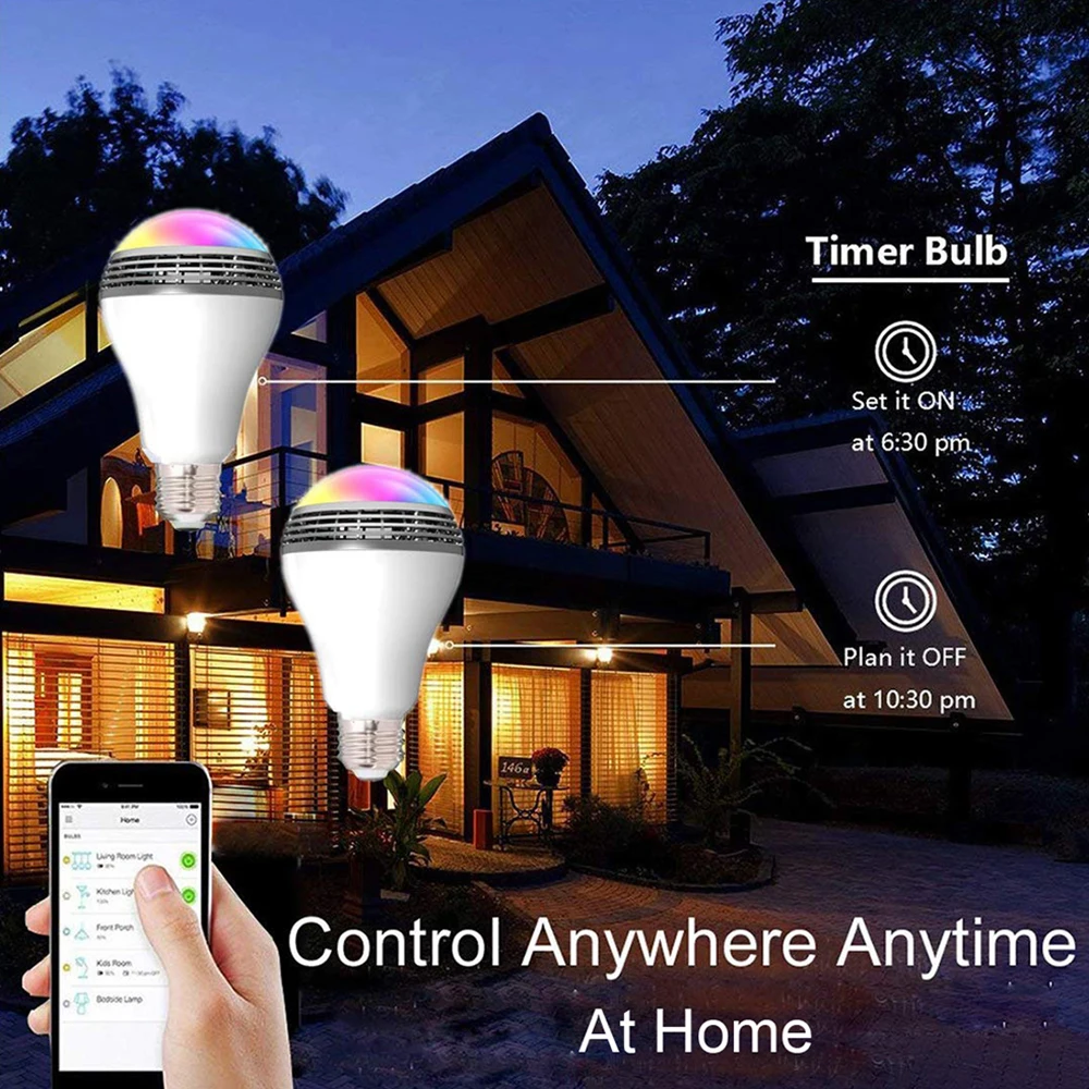 WiFi смарт-E27 в виде светодиодной лампы аудио-динамики с Bluetooth регулируемой