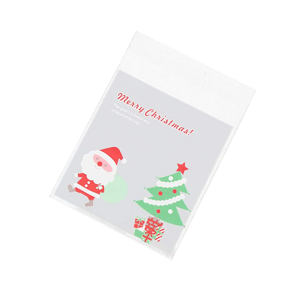

100 Pcs Christmas Plastic Gift Bags Self-adhesive Cookies Packaging Bags Biscuits Snack Candy Cake Packing Bags Xmas Party