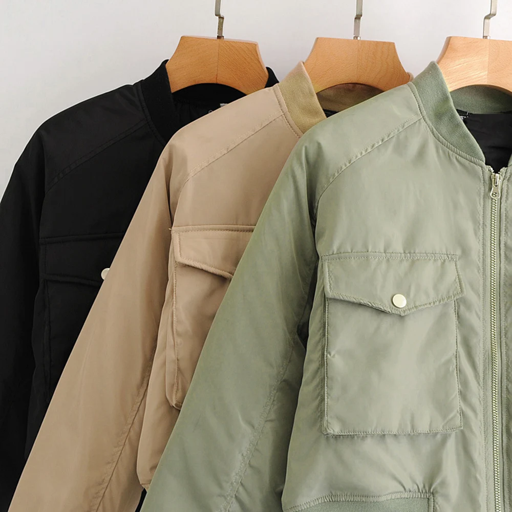 Autumn Women Short Baseball Jackets Casual Solid Zipper Loose Bomber Coat Female Outwear Tops Chaqueta Mujer