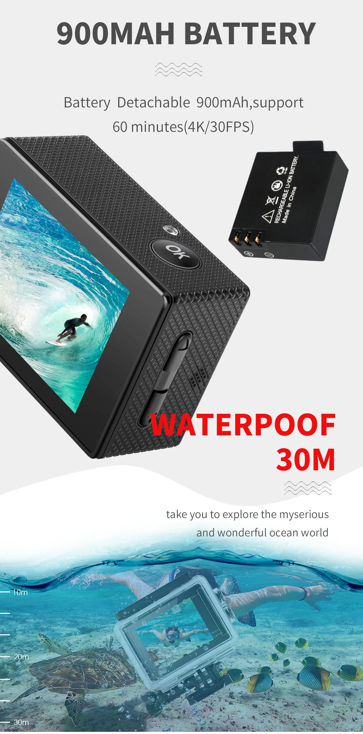 Экшн-камера Go pro Ultra 4 K/60FPS камера WiFi Спортивная экшн-видеокамера s 170D Подводная Водонепроницаемая камера 2,4 пульт дистанционного управления