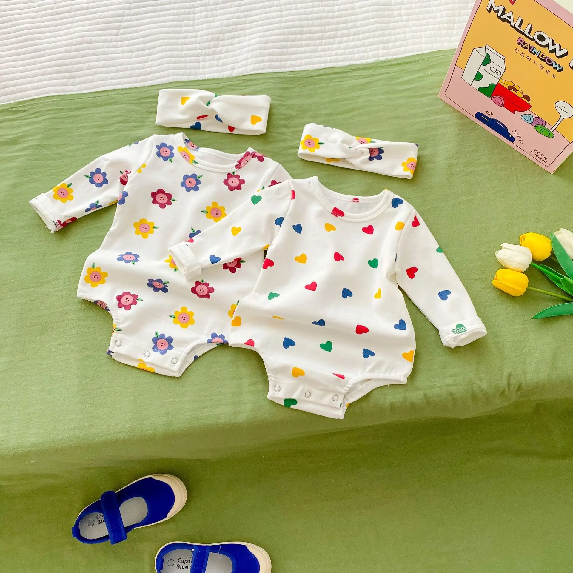 Детское боди с длинным рукавом цветочным принтом | Детская одежда и обувь