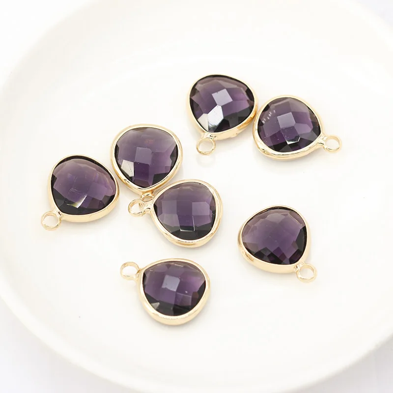 violet 12p12x13mm Ассорти Сердце Граненый кристалл Обрамленный Подвески со стеклянными шармами соединители серьги фурнитура ювелирные изделия Одежда металлические бусины - Цвет: violet