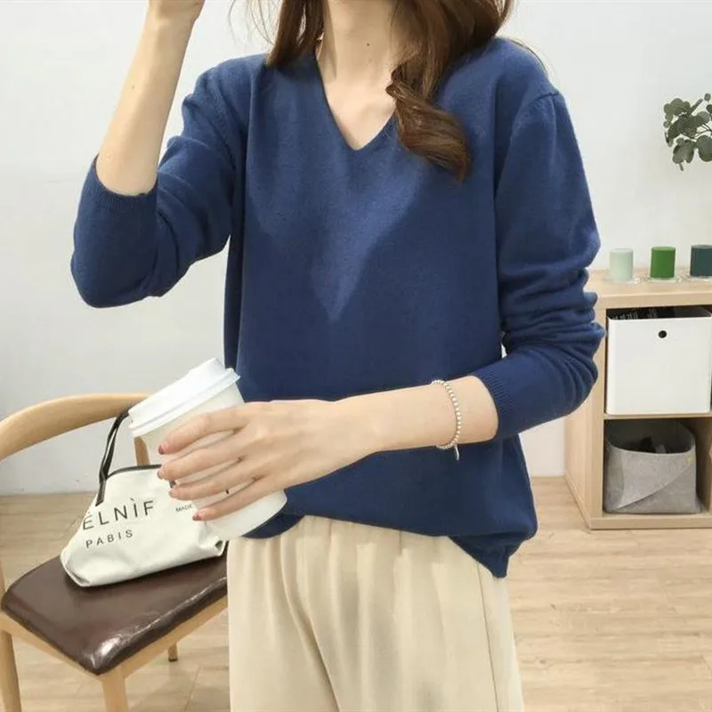 Свитер женский кашемировый с V-образным вырезом и длинным рукавом вязаный свитер