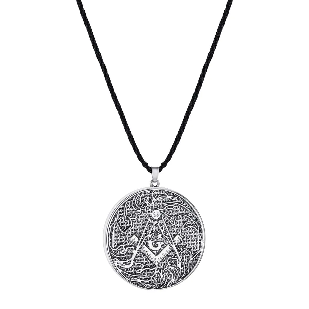 

Kinitial Vintage Masonic Logo Pendants Necklaces for Women Men Hip Hop Jewelry Retro Charm Gometric Round Necklace Colar