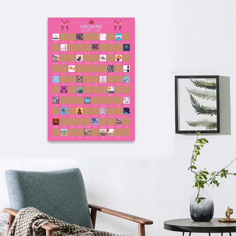 

808B Pink Gift Republic Poster Valentine's Day Poster Scratch Off Destinations Bucket List for Room Decoration