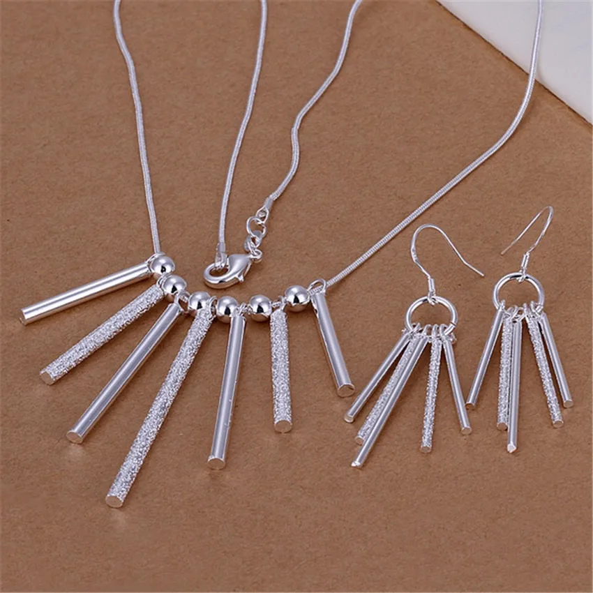 

Hot 925 sterling Silver Jewelry sets for women fine classic earrings stud necklace 18 inch Fashion Party wedding Christmas Gifts